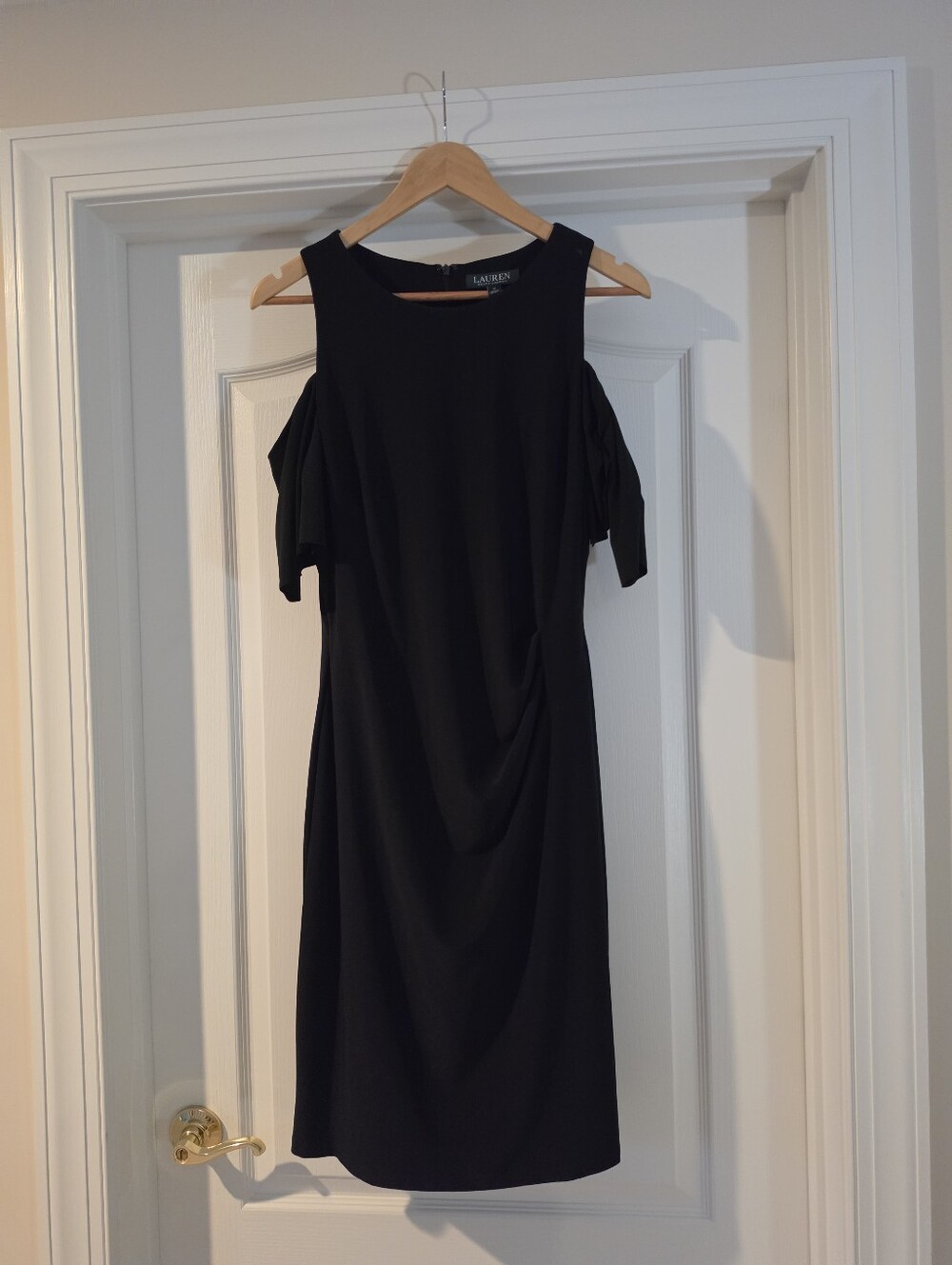 Lauren Ralph Lauren Black Cold-Shoulder Dress with Draped Detail